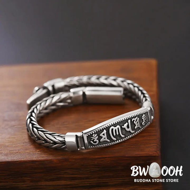 Buddha Stones Tibetan Copper Weave Om Mani Padme Hum Relief Vajra Peace Metal Bracelet - BWOOOH - Copper (Wrist