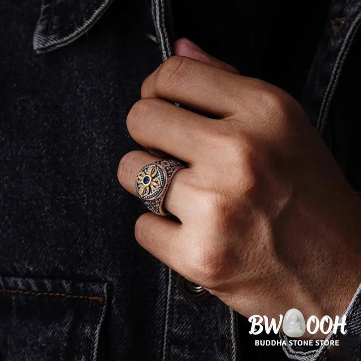 Buddha Stones Tibetan Cross Design Vajra Auspicious Clouds Pattern Copper Adjustable Balance Ring - Copper / Adjustable