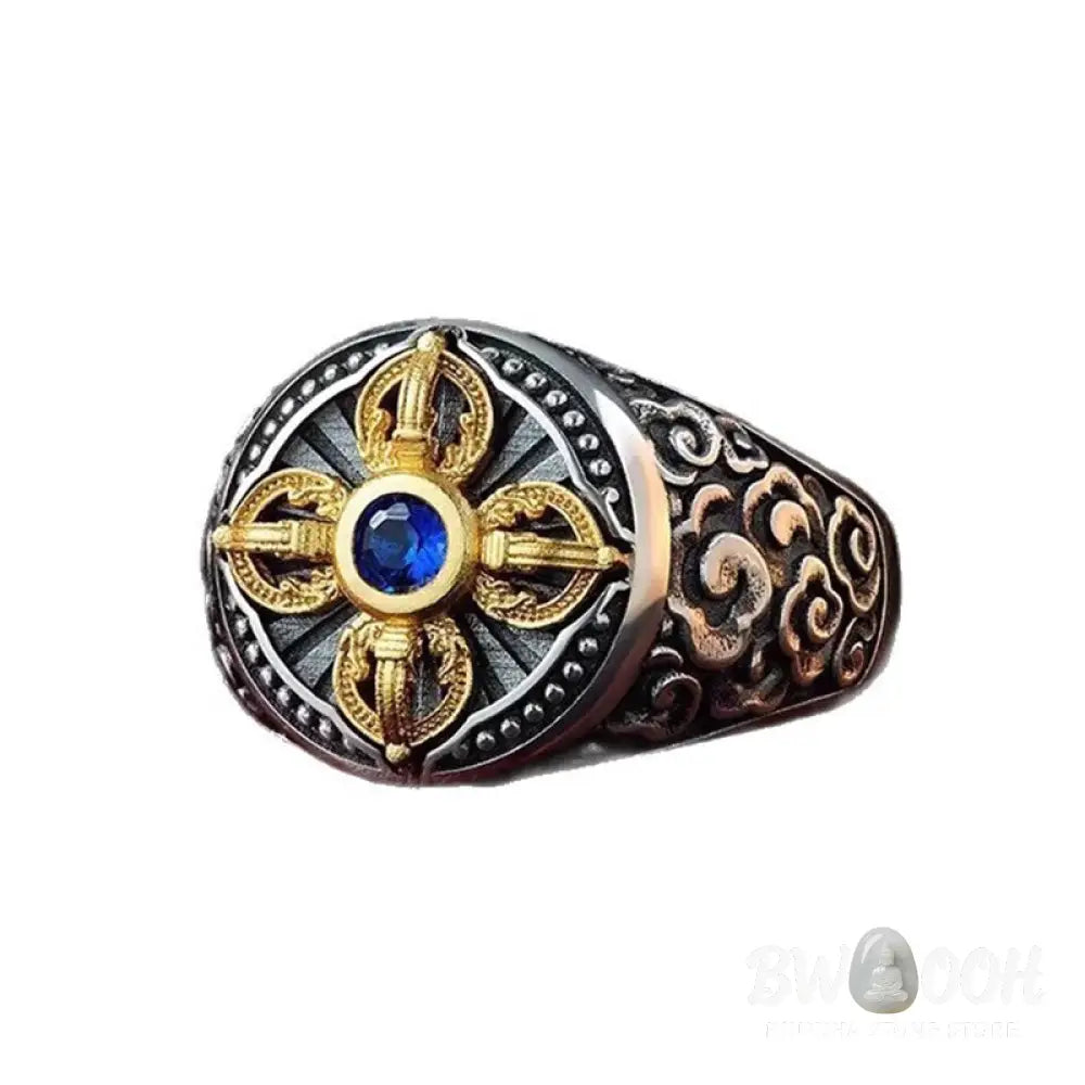 Buddha Stones Tibetan Cross Design Vajra Auspicious Clouds Pattern Copper Adjustable Balance Ring - Copper / Adjustable