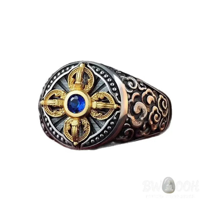 Buddha Stones Tibetan Cross Design Vajra Auspicious Clouds Pattern Copper Adjustable Balance Ring - Copper / Adjustable