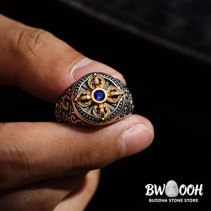 Buddha Stones Tibetan Cross Design Vajra Auspicious Clouds Pattern Copper Adjustable Balance Ring - Copper / Adjustable