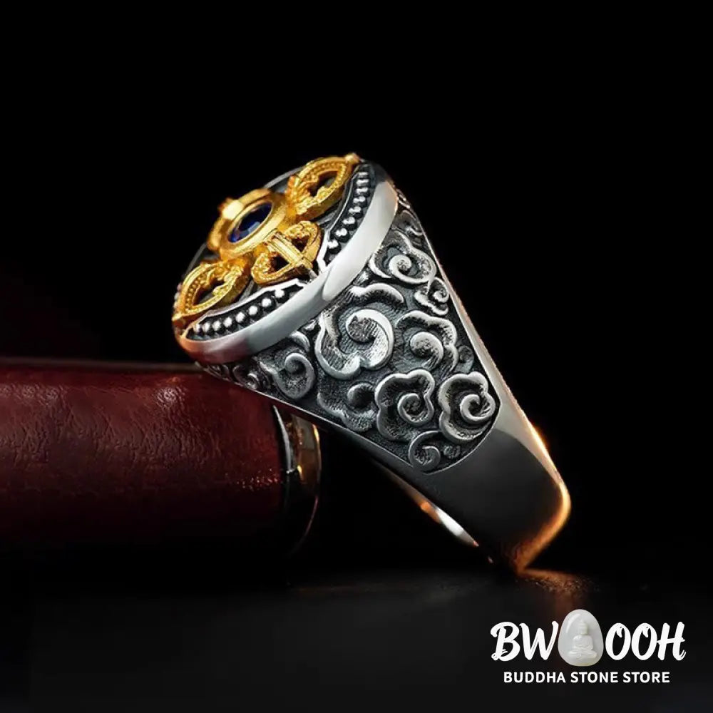 Buddha Stones Tibetan Cross Design Vajra Auspicious Clouds Pattern Copper Adjustable Balance Ring - Copper / Adjustable