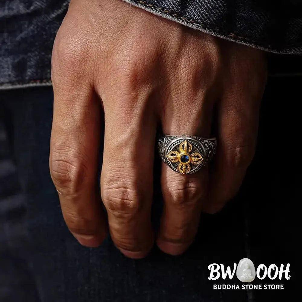 Buddha Stones Tibetan Cross Design Vajra Auspicious Clouds Pattern Copper Adjustable Balance Ring - Copper / Adjustable
