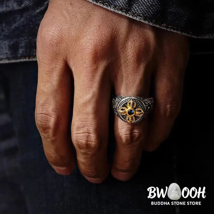 Buddha Stones Tibetan Cross Design Vajra Auspicious Clouds Pattern Copper Adjustable Balance Ring - Copper / Adjustable