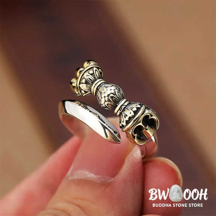 Buddha Stones Tibetan Dorje Vajra Engraved Design Copper Luck Wealth Adjustable Ring - BWOOOH