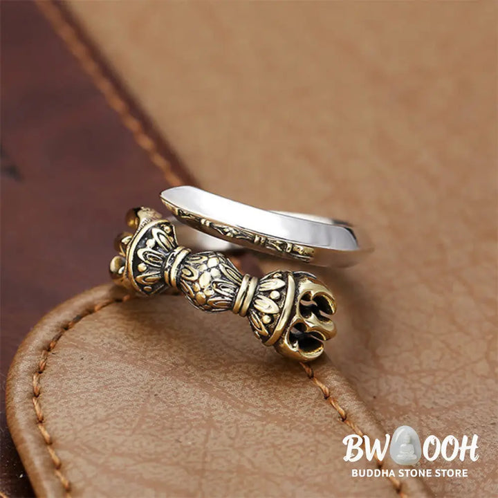 Buddha Stones Tibetan Dorje Vajra Engraved Design Copper Luck Wealth Adjustable Ring - BWOOOH