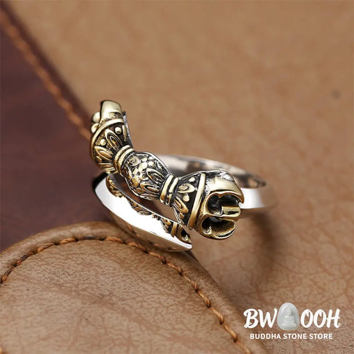 Buddha Stones Tibetan Dorje Vajra Engraved Design Copper Luck Wealth Adjustable Ring - BWOOOH