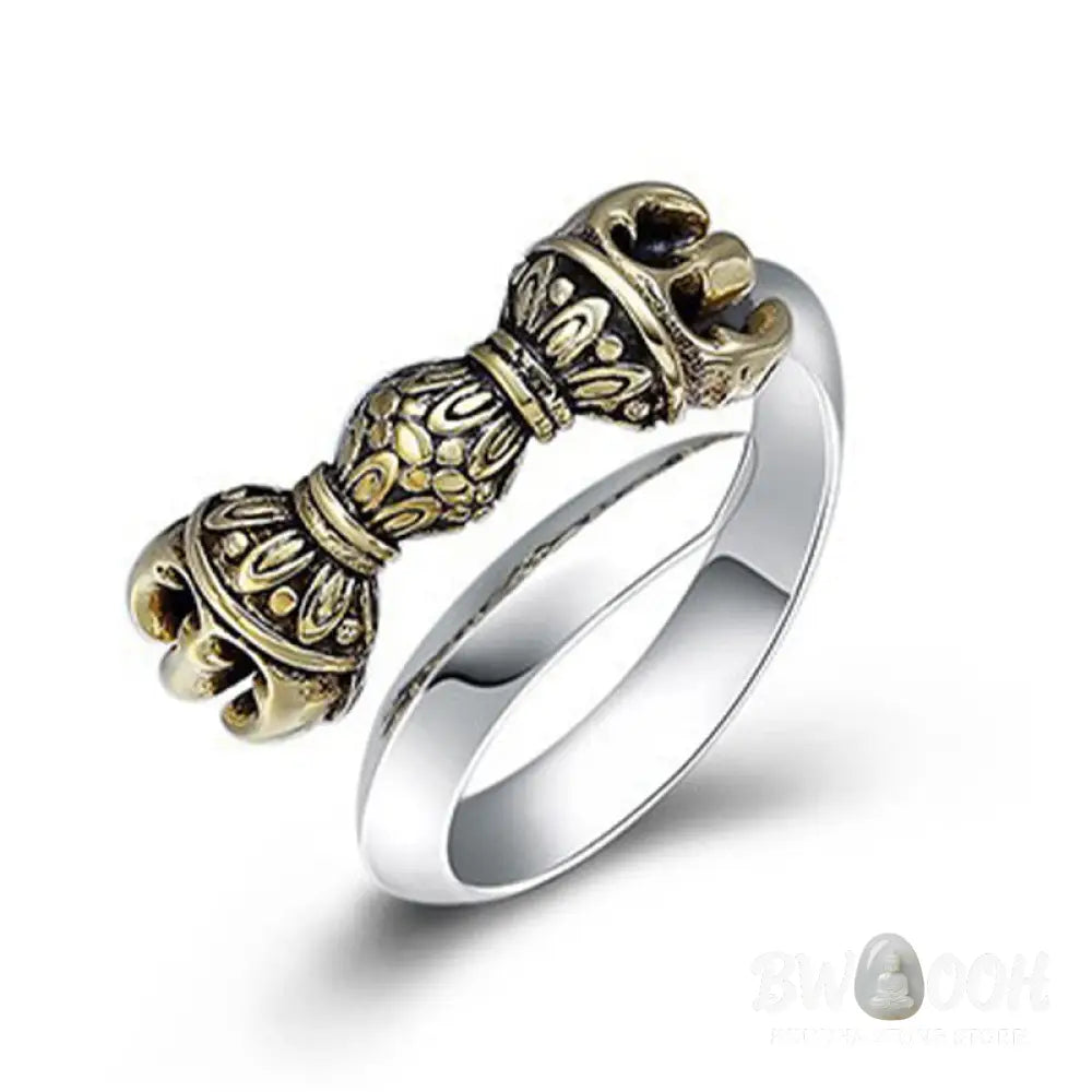 Buddha Stones Tibetan Dorje Vajra Engraved Design Copper Luck Wealth Adjustable Ring - BWOOOH
