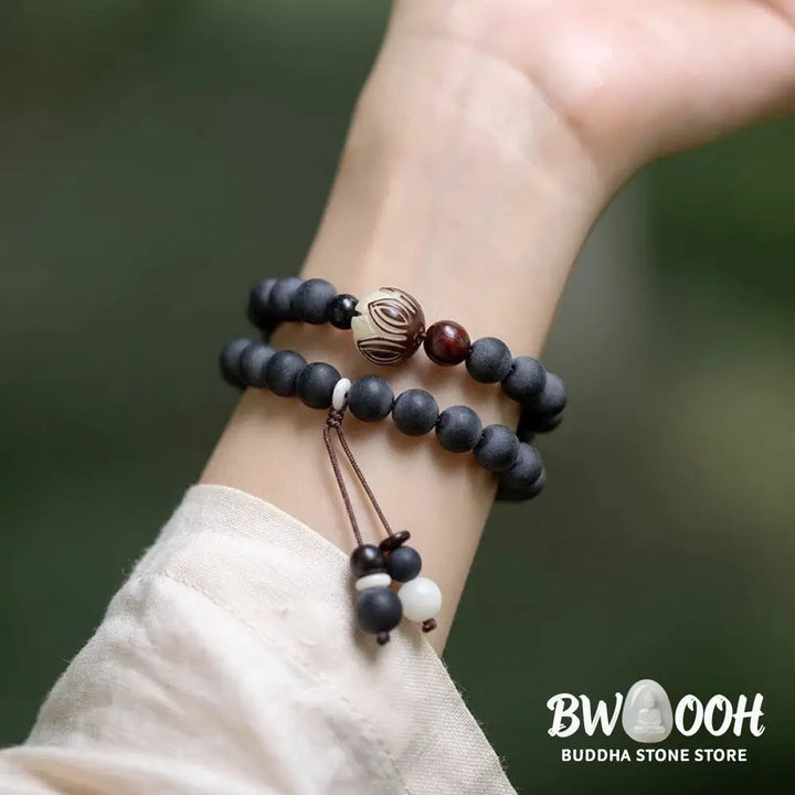 Buddha Stones Tibetan Double Layer Cypress Bodhi Lotus Healing Bracelet - BWOOOH - Cypress(Wrist Circumference 14-15cm)