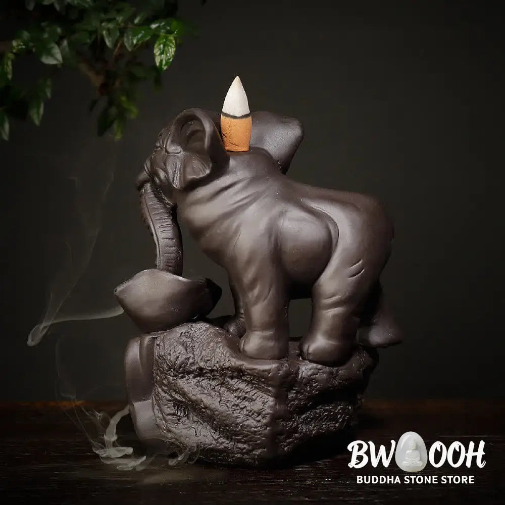 BWOOOH Tibetan Elephant Purple Clay Backflow Smoke Fountain Peace Healing Incense Burner Decoration - Brown