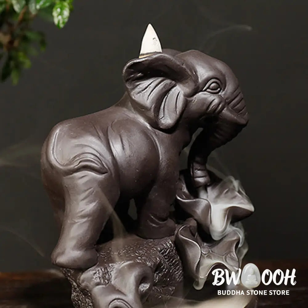 BWOOOH Tibetan Elephant Purple Clay Backflow Smoke Fountain Peace Healing Incense Burner Decoration - Brown