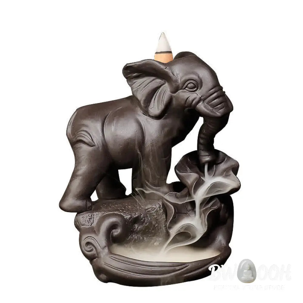 BWOOOH Tibetan Elephant Purple Clay Backflow Smoke Fountain Peace Healing Incense Burner Decoration - Brown