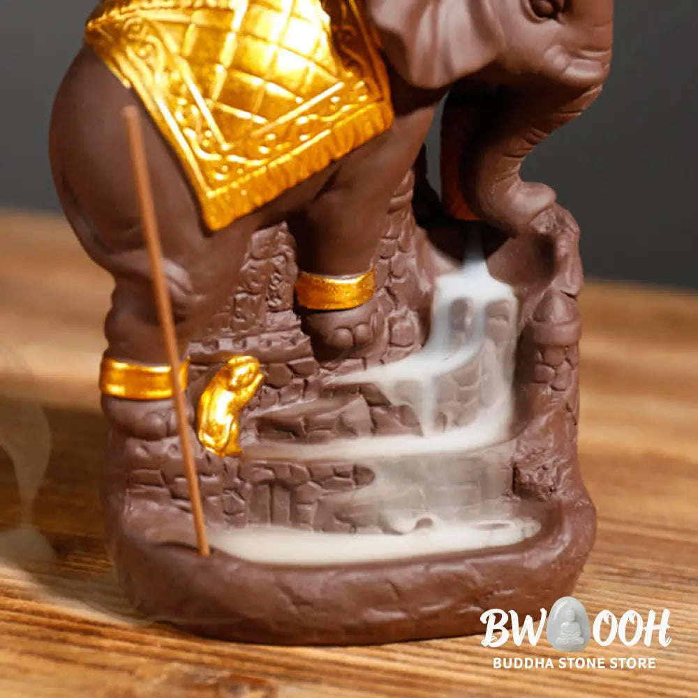 BWOOOH Tibetan Elephant Purple Clay Backflow Smoke Fountain Peace Healing Incense Burner Decoration - Brown