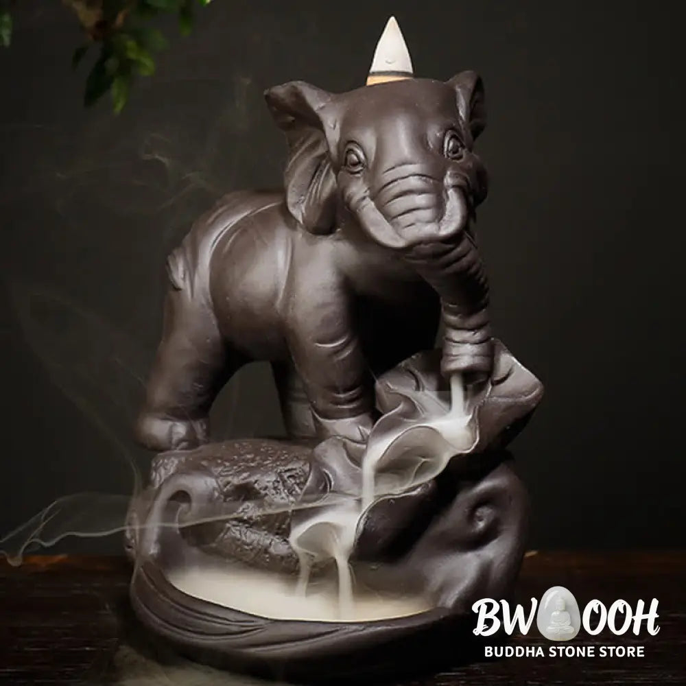 BWOOOH Tibetan Elephant Purple Clay Backflow Smoke Fountain Peace Healing Incense Burner Decoration - Brown