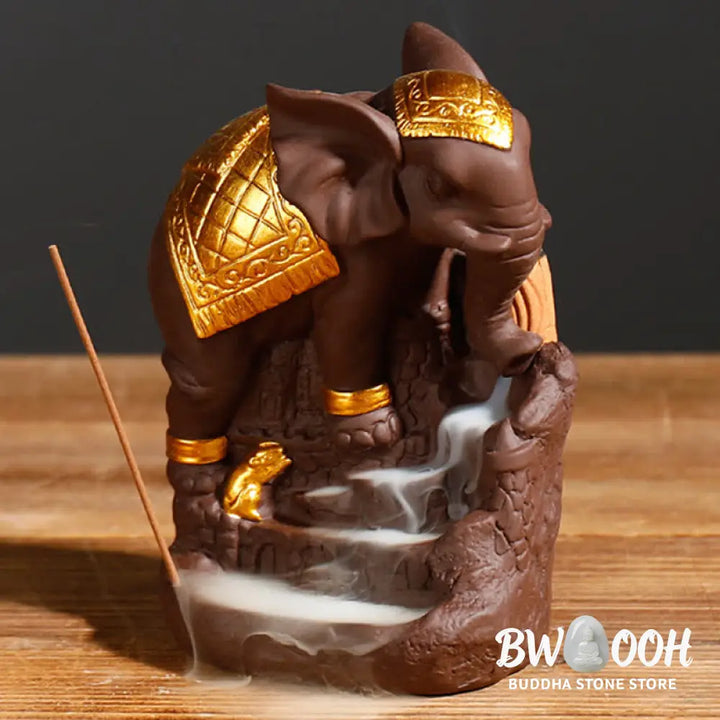 BWOOOH Tibetan Elephant Purple Clay Backflow Smoke Fountain Peace Healing Incense Burner Decoration - Brown