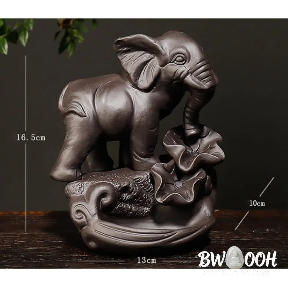 BWOOOH Tibetan Elephant Purple Clay Backflow Smoke Fountain Peace Healing Incense Burner Decoration - Brown