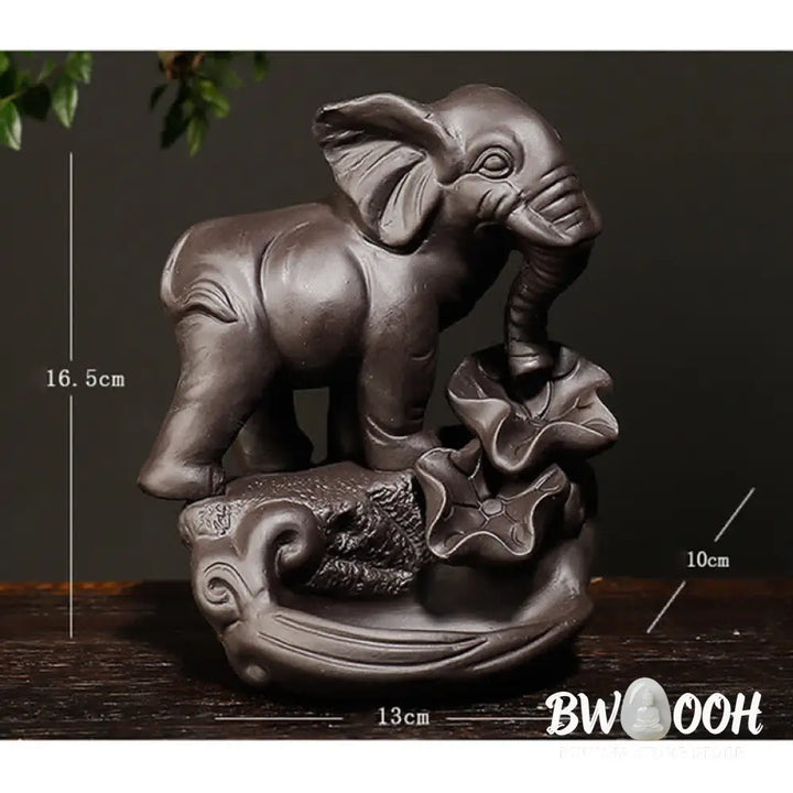 BWOOOH Tibetan Elephant Purple Clay Backflow Smoke Fountain Peace Healing Incense Burner Decoration - Brown