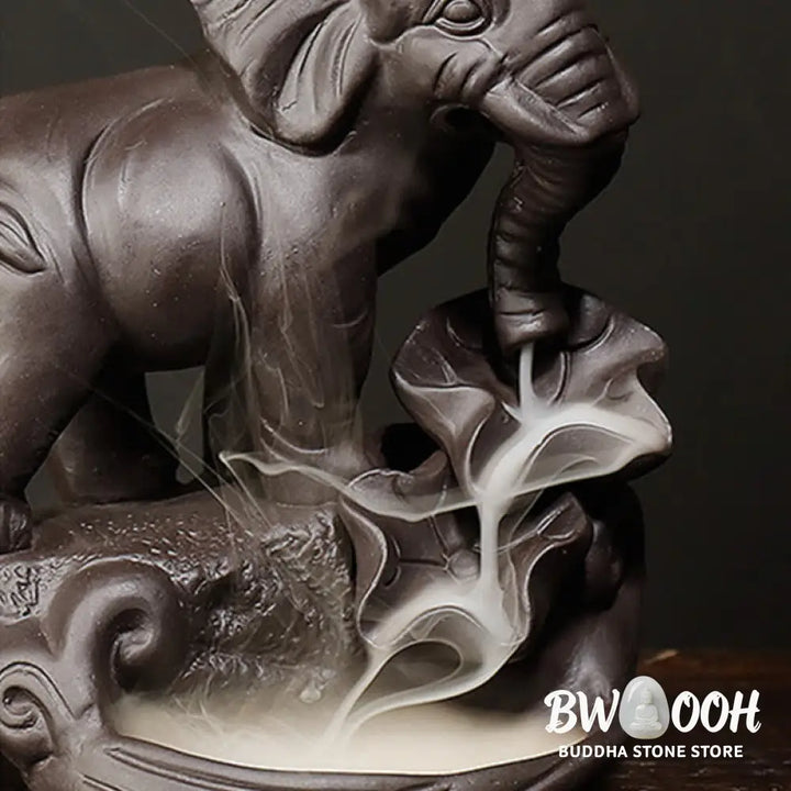 BWOOOH Tibetan Elephant Purple Clay Backflow Smoke Fountain Peace Healing Incense Burner Decoration - Brown