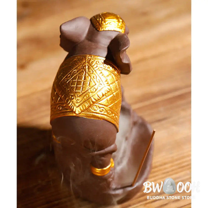 BWOOOH Tibetan Elephant Purple Clay Backflow Smoke Fountain Peace Healing Incense Burner Decoration - Brown