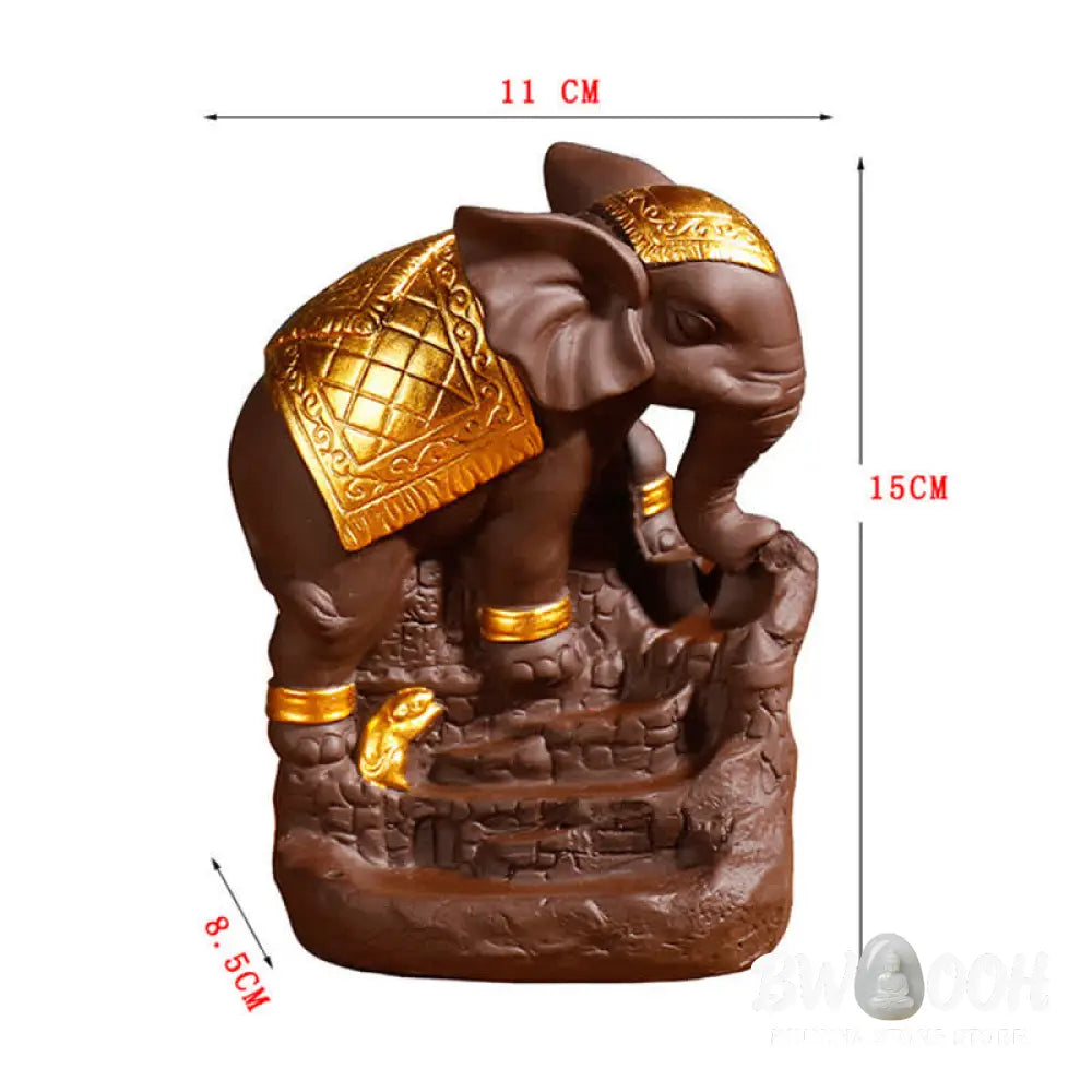 BWOOOH Tibetan Elephant Purple Clay Backflow Smoke Fountain Peace Healing Incense Burner Decoration - Brown