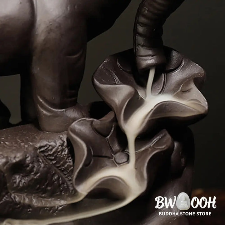 BWOOOH Tibetan Elephant Purple Clay Backflow Smoke Fountain Peace Healing Incense Burner Decoration - Brown