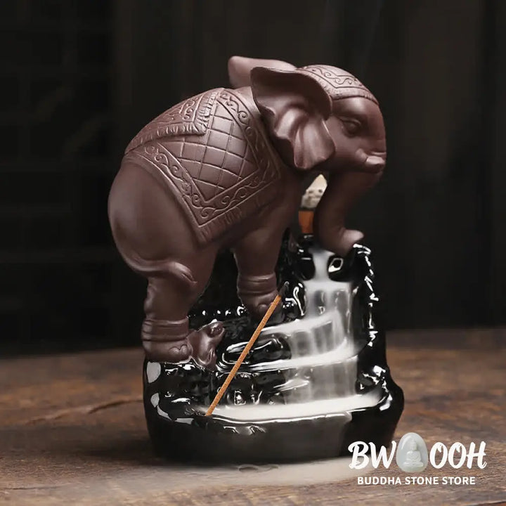 BWOOOH Tibetan Elephant Purple Clay Backflow Smoke Fountain Peace Healing Incense Burner Decoration - Brown