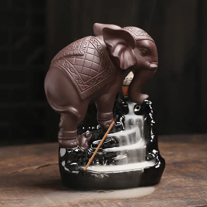 BWOOOH Tibetan Elephant Purple Clay Backflow Smoke Fountain Peace Healing Incense Burner Decoration - Brown