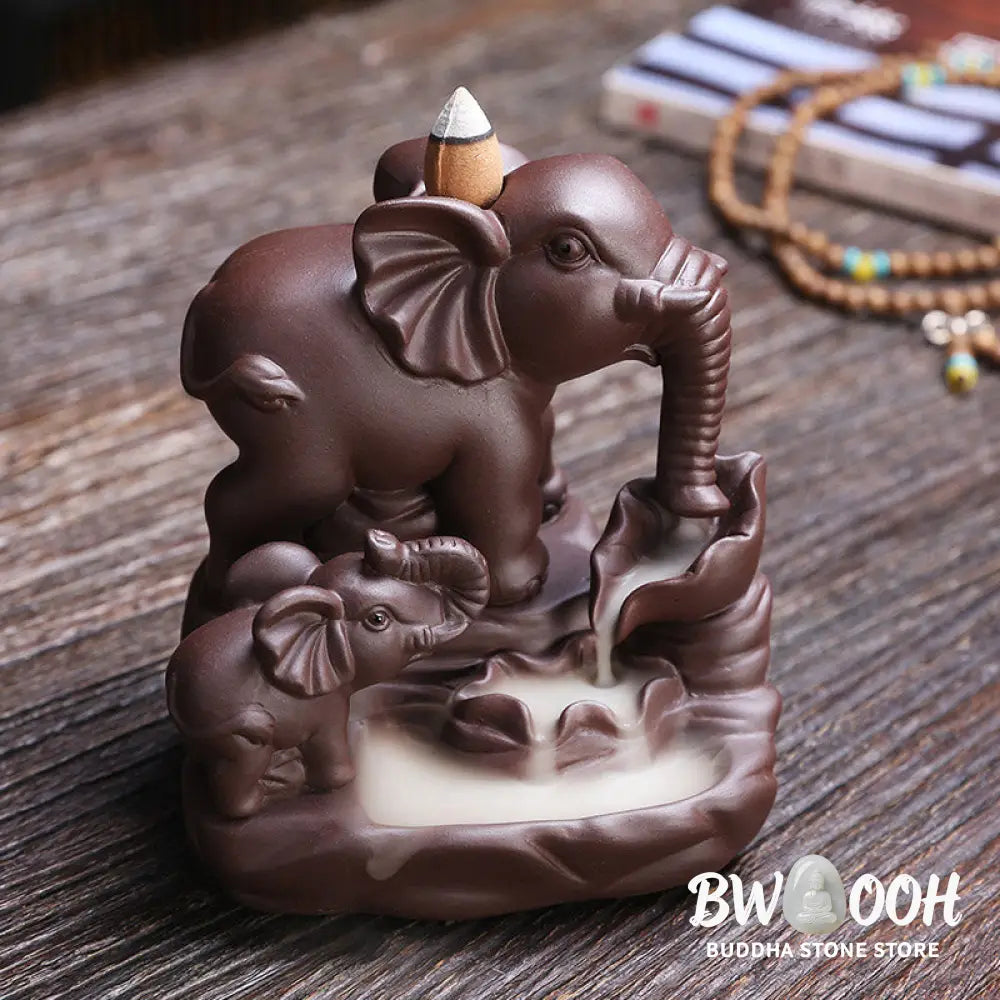 BWOOOH Tibetan Elephant Purple Clay Backflow Smoke Fountain Protection Incense Burner Decoration - Purple Clay
