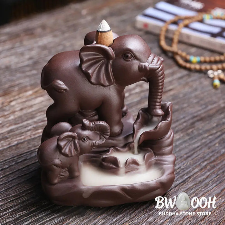 BWOOOH Tibetan Elephant Purple Clay Backflow Smoke Fountain Protection Incense Burner Decoration - Purple Clay