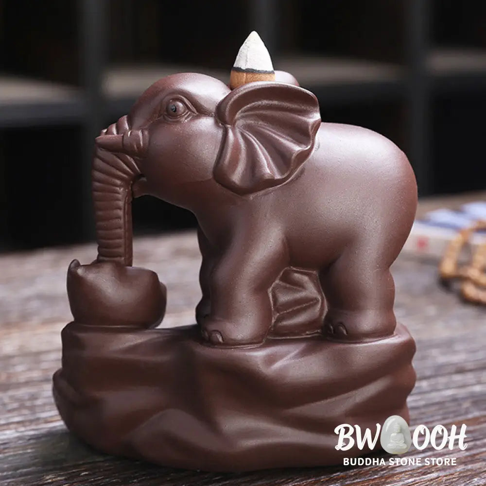 BWOOOH Tibetan Elephant Purple Clay Backflow Smoke Fountain Protection Incense Burner Decoration - Purple Clay