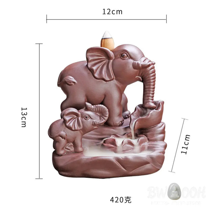 BWOOOH Tibetan Elephant Purple Clay Backflow Smoke Fountain Protection Incense Burner Decoration - Purple Clay