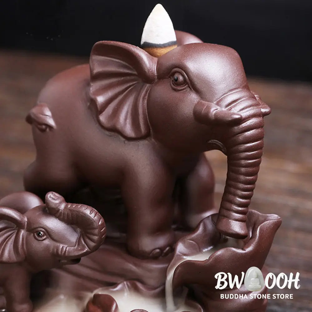 BWOOOH Tibetan Elephant Purple Clay Backflow Smoke Fountain Protection Incense Burner Decoration - Purple Clay