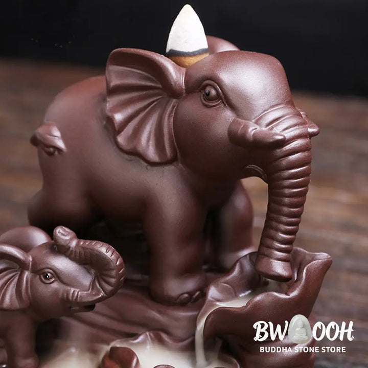 BWOOOH Tibetan Elephant Purple Clay Backflow Smoke Fountain Protection Incense Burner Decoration - Purple Clay
