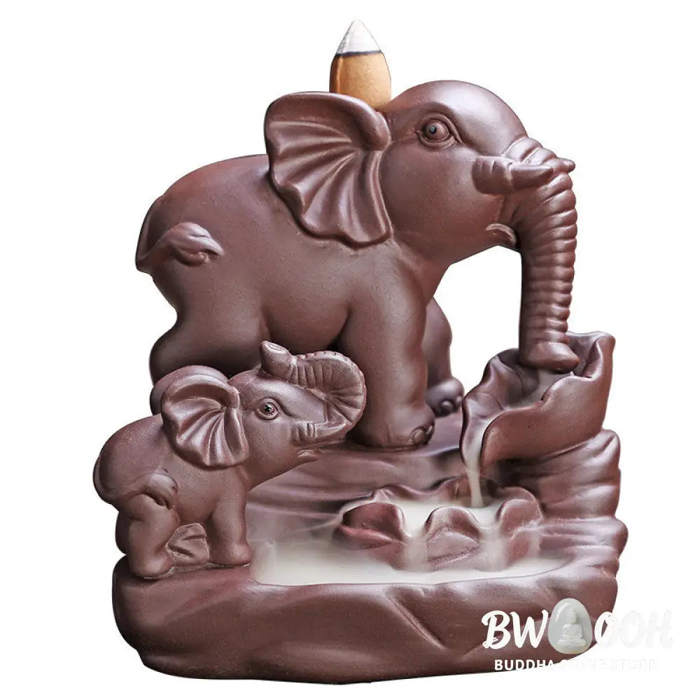 BWOOOH Tibetan Elephant Purple Clay Backflow Smoke Fountain Protection Incense Burner Decoration - Purple Clay
