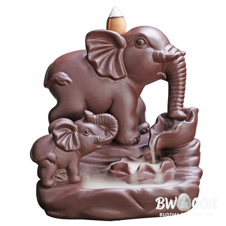 BWOOOH Tibetan Elephant Purple Clay Backflow Smoke Fountain Protection Incense Burner Decoration - Purple Clay