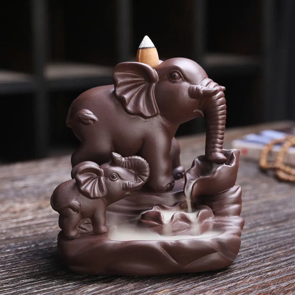BWOOOH Tibetan Elephant Purple Clay Backflow Smoke Fountain Protection Incense Burner Decoration - Purple Clay