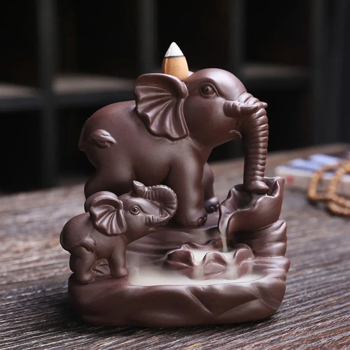 BWOOOH Tibetan Elephant Purple Clay Backflow Smoke Fountain Protection Incense Burner Decoration - Purple Clay