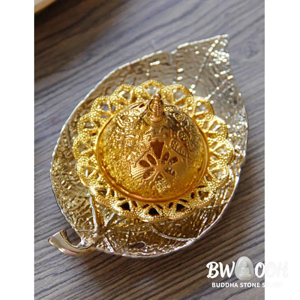 BWOOOH Tibetan Gold Mini Leaf Coaster Meditation Incense Burner - Gold Leaf Coaster&amp;Incense Burner - Incense