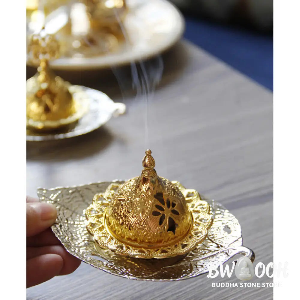 BWOOOH Tibetan Gold Mini Leaf Coaster Meditation Incense Burner - Gold Leaf Coaster&amp;Incense Burner - Incense