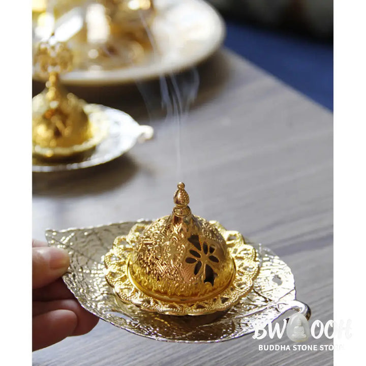 BWOOOH Tibetan Gold Mini Leaf Coaster Meditation Incense Burner - Gold Leaf Coaster&amp;Incense Burner - Incense