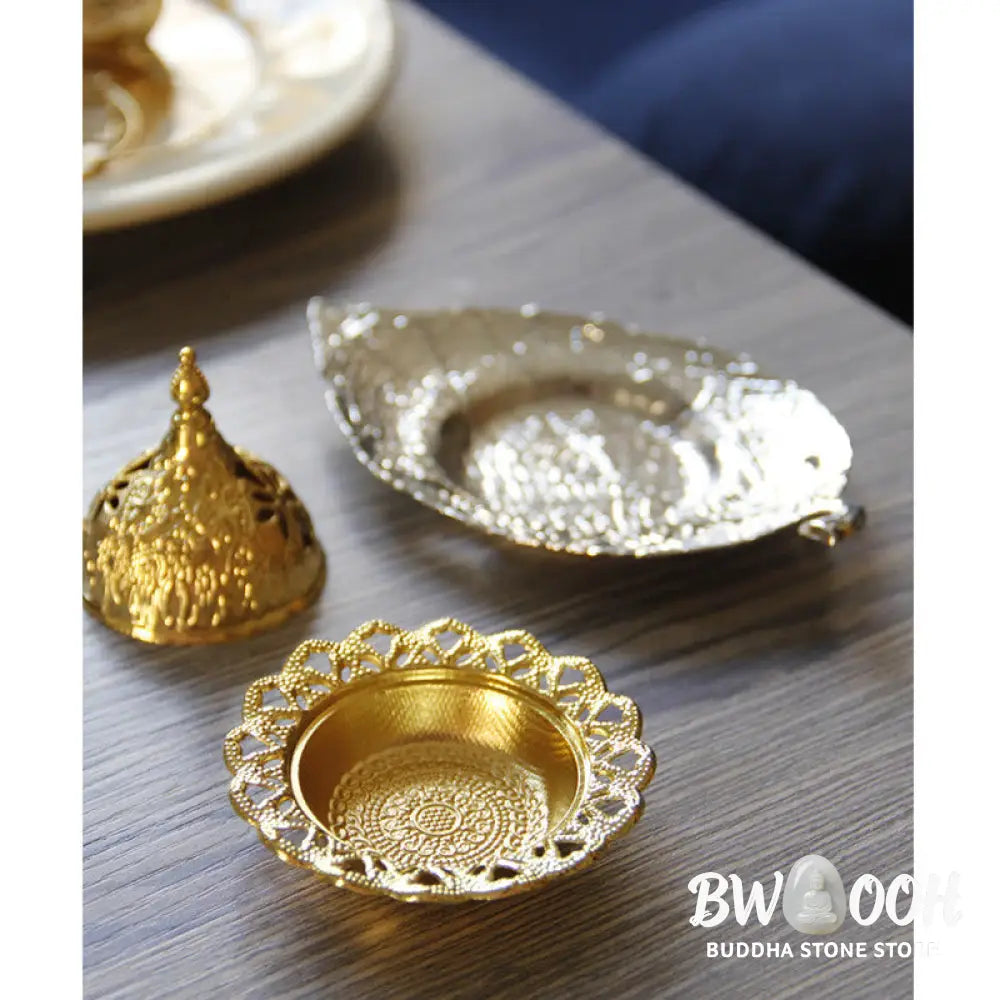 BWOOOH Tibetan Gold Mini Leaf Coaster Meditation Incense Burner - Gold Leaf Coaster&amp;Incense Burner - Incense