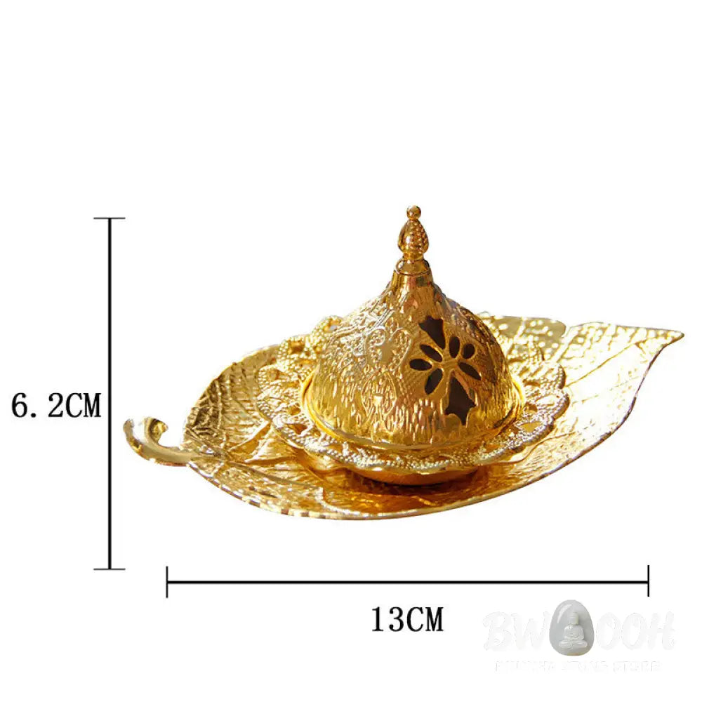 BWOOOH Tibetan Gold Mini Leaf Coaster Meditation Incense Burner - Gold Leaf Coaster&amp;Incense Burner - Incense