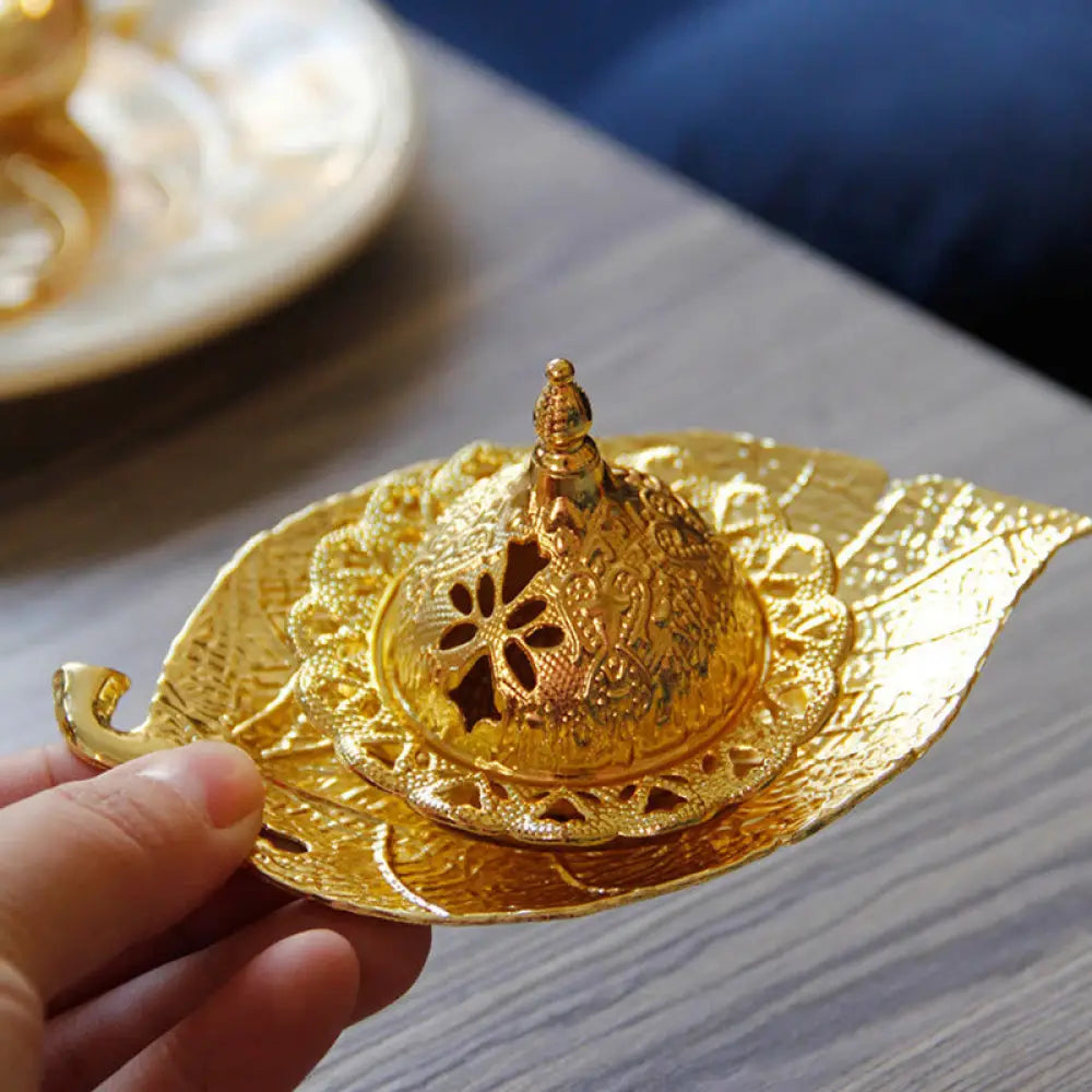 BWOOOH Tibetan Gold Mini Leaf Coaster Meditation Incense Burner - Gold Leaf Coaster&Incense Burner - Incense