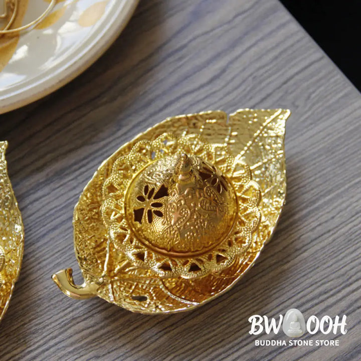 BWOOOH Tibetan Gold Mini Leaf Coaster Meditation Incense Burner - Gold Leaf Coaster&amp;Incense Burner - Incense
