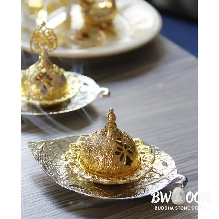 BWOOOH Tibetan Gold Mini Leaf Coaster Meditation Incense Burner - Gold Leaf Coaster&amp;Incense Burner - Incense
