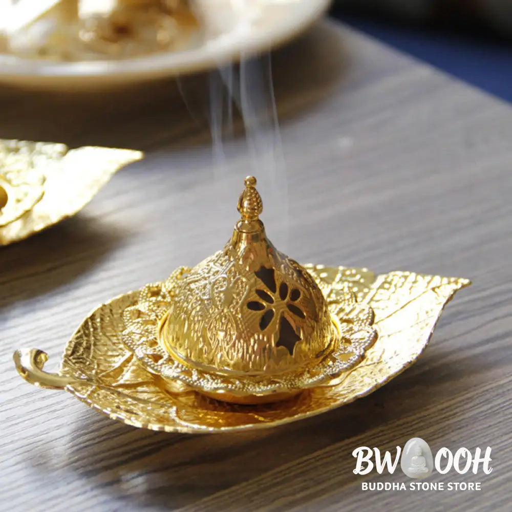 BWOOOH Tibetan Gold Mini Leaf Coaster Meditation Incense Burner - Gold Leaf Coaster&amp;Incense Burner - Incense