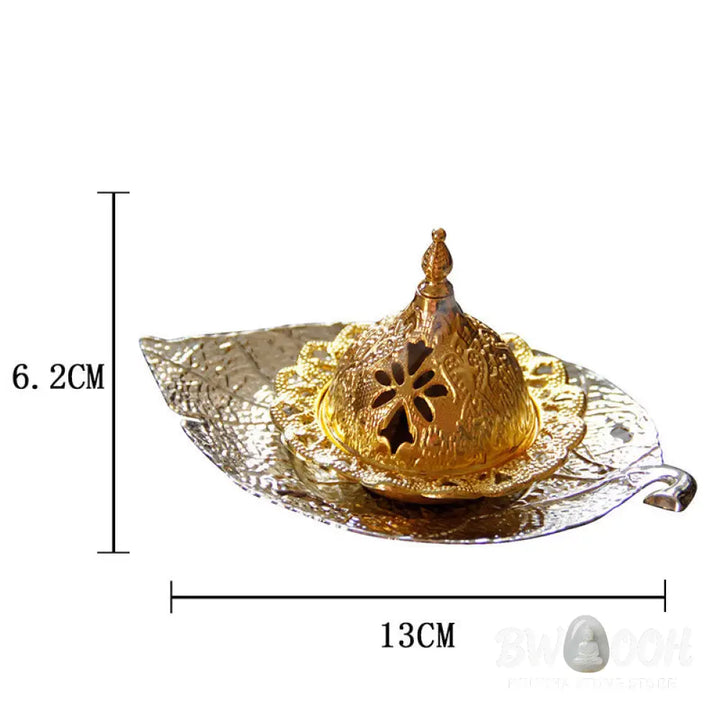 BWOOOH Tibetan Gold Mini Leaf Coaster Meditation Incense Burner - Gold Leaf Coaster&amp;Incense Burner - Incense
