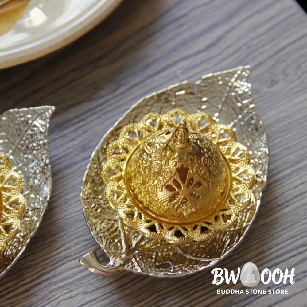 BWOOOH Tibetan Gold Mini Leaf Coaster Meditation Incense Burner - Gold Leaf Coaster&amp;Incense Burner - Incense
