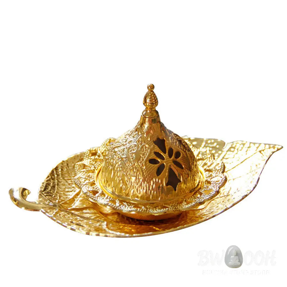 BWOOOH Tibetan Gold Mini Leaf Coaster Meditation Incense Burner - Gold Leaf Coaster&amp;Incense Burner - Incense