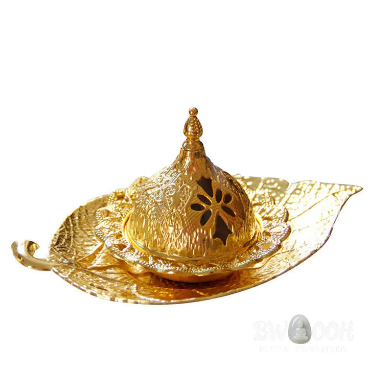 BWOOOH Tibetan Gold Mini Leaf Coaster Meditation Incense Burner - Gold Leaf Coaster&amp;Incense Burner - Incense